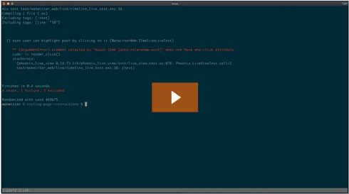 Terminal showing test error